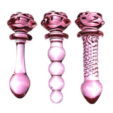 Glass Dildo Pink Rose Flower Shape Vaginal Anal Butt Plug Self Comfort Masturbator Sex Toys for Woman