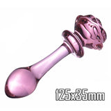 Glass Dildo Pink Rose Flower Shape Vaginal Anal Butt Plug Self Comfort Masturbator Sex Toys for Woman