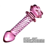 Glass Dildo Pink Rose Flower Shape Vaginal Anal Butt Plug Self Comfort Masturbator Sex Toys for Woman