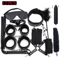 Sexy Leather BDSM Kits Plush Sex Bondage Set Handcuffs Sex Games Whip Gag Nipple Clamps Sex Toys For Couples Exotic Accessories