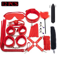 Sexy Leather BDSM Kits Plush Sex Bondage Set Handcuffs Sex Games Whip Gag Nipple Clamps Sex Toys For Couples Exotic Accessories