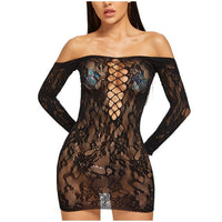 Sexy Lingerie V-Neck Lace Sexy Dress With G string Garter Women Transparent Sex Underwear Babydoll Sleepwear Erotic Costume